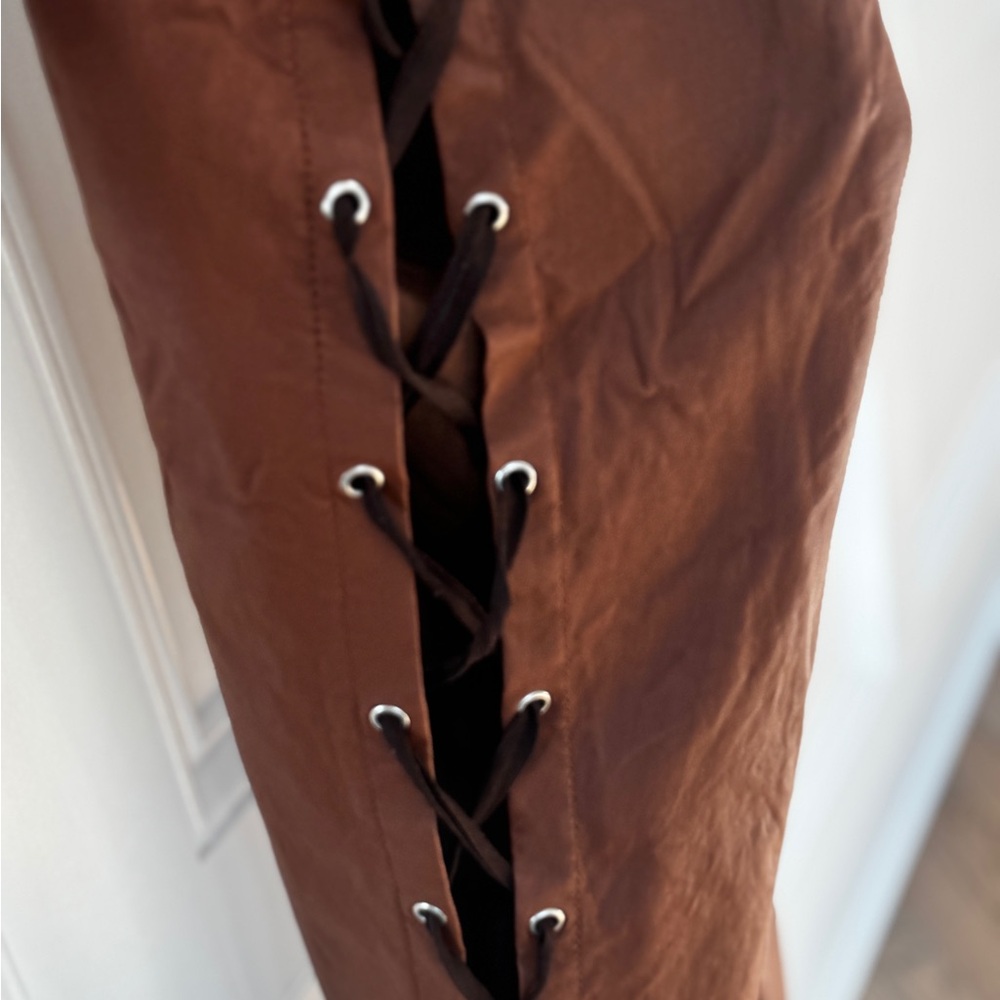 Y2K Brown Faux Leather SideLace Up Pants Women’s Slim Shein Moto Festival 28 - Picture 6 of 6